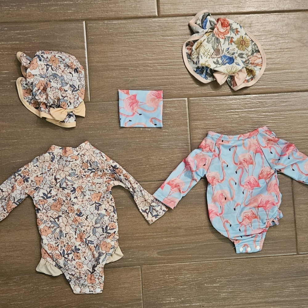 Floral and Flamingo Kids One Piece Bathing Suit